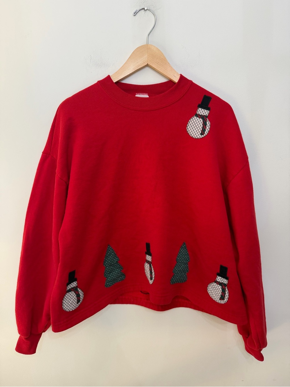 Vtg Jerzees USA Crewneck Sweatshirt Christmas Applique Whimsical Red Unisex XL